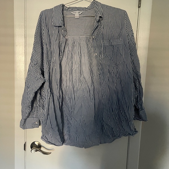 Old Navy Blue and White Striped Button Down Shirt - Picture 1 of 1